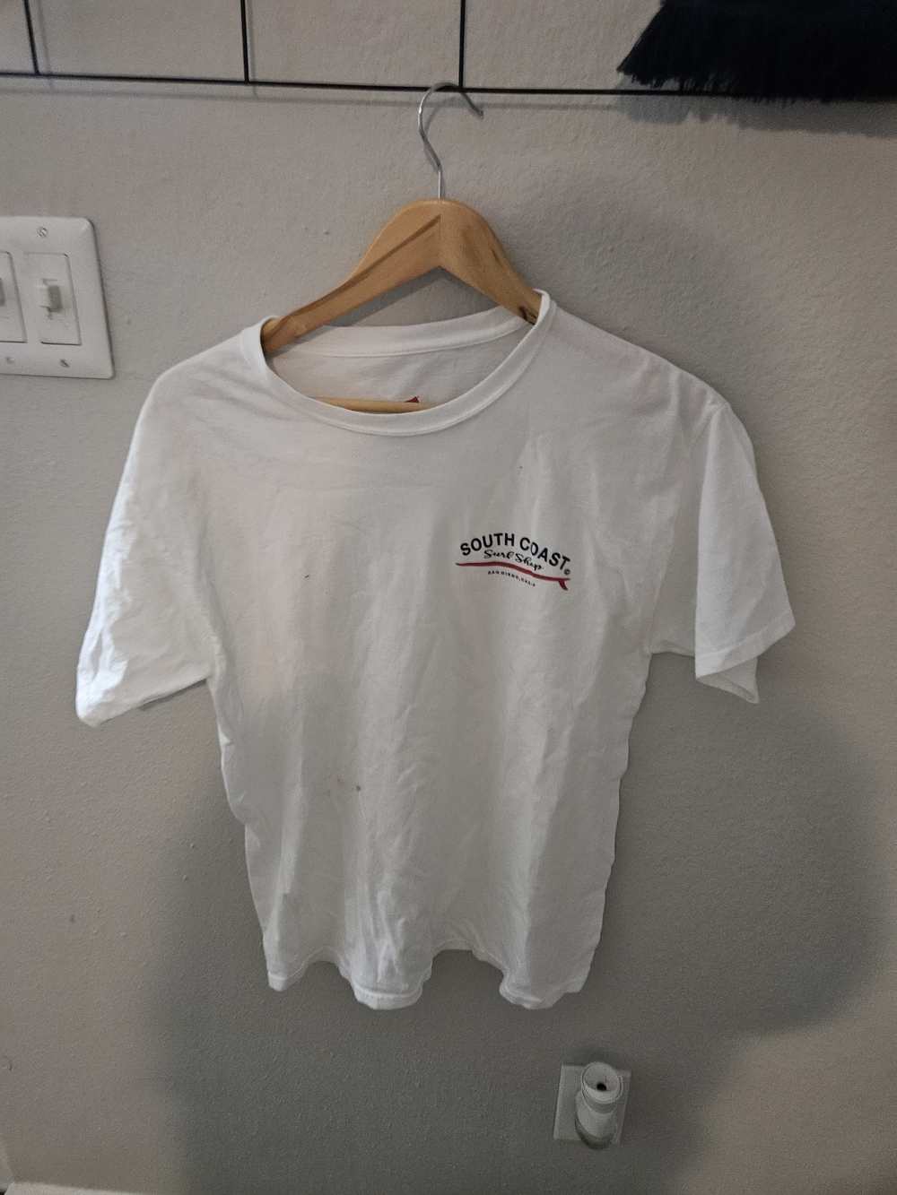 Hanes White Short-Sleeve Tee with Red & Black Chest Graphic